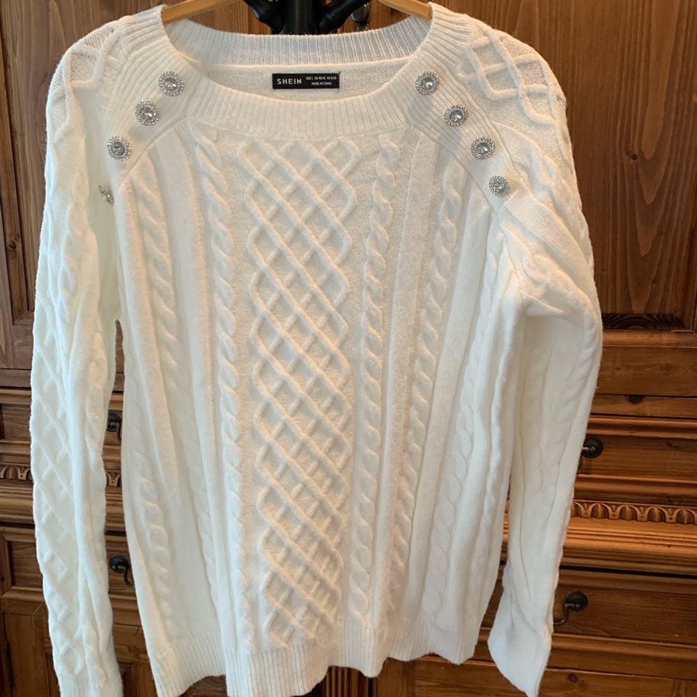 SHEIN cable knit sweater with pretty button detail.